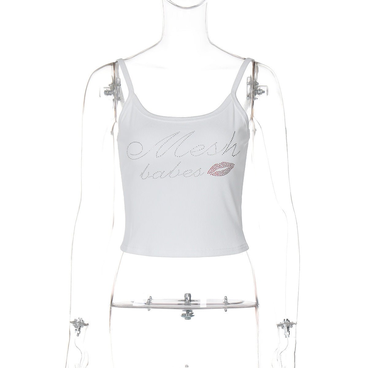 Letter rhinestone slim camisole small vest top - Negative Apparel