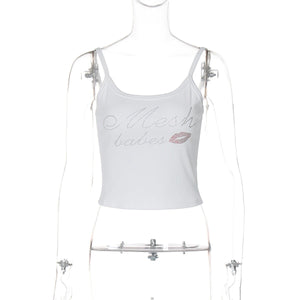 Letter rhinestone slim camisole small vest top - Negative Apparel