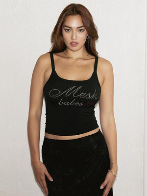 Letter rhinestone slim camisole small vest top - Negative Apparel