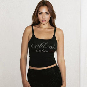 Letter rhinestone slim camisole small vest top - Negative Apparel