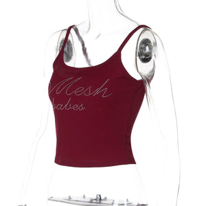 Letter rhinestone slim camisole small vest top - Negative Apparel