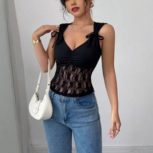 Light and slightly pleated outer wear strap backless Spice Girl vest top - Negative Apparel