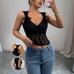 Light and slightly pleated outer wear strap backless Spice Girl vest top - Negative Apparel