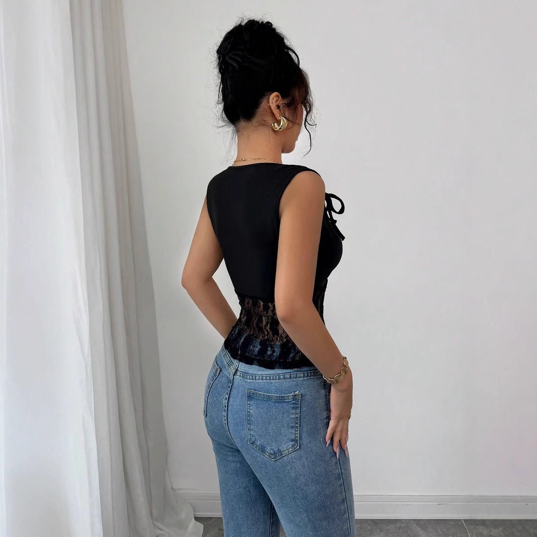 Light and slightly pleated outer wear strap backless Spice Girl vest top - Negative Apparel