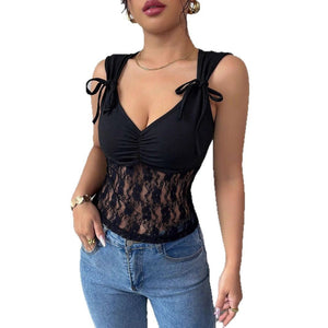 Light and slightly pleated outer wear strap backless Spice Girl vest top - Negative Apparel