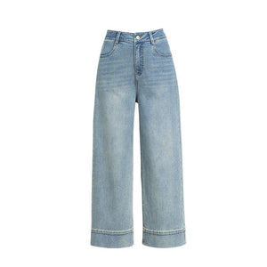 Light blue wide - leg jeans women's summer thin loose and comfortable small nine - point flanged straight - leg pants - Negative Apparel