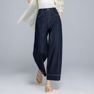 Light blue wide - leg jeans women's summer thin loose and comfortable small nine - point flanged straight - leg pants - Negative Apparel