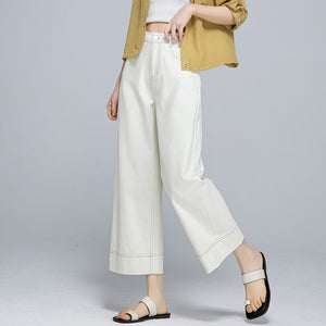 Light blue wide - leg jeans women's summer thin loose and comfortable small nine - point flanged straight - leg pants - Negative Apparel
