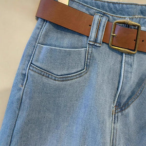 Light Blue Women’s High - Waist Wide - Leg Denim Jeans – Button Detail Commuter Style | Temperament Chic Spring 2025 Collection - Negative Apparel