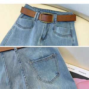 Light Blue Women’s High - Waist Wide - Leg Denim Jeans – Button Detail Commuter Style | Temperament Chic Spring 2025 Collection - Negative Apparel