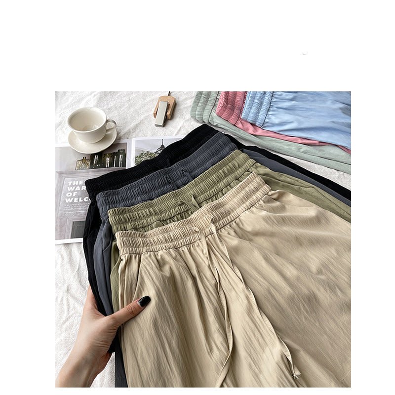 Light green ice silk Yamamoto shorts outside women's summer 2025 new high - waisted wide - leg medium pants loose casual five - point pants - Negative Apparel