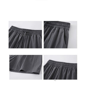 Light green ice silk Yamamoto shorts outside women's summer 2025 new high - waisted wide - leg medium pants loose casual five - point pants - Negative Apparel
