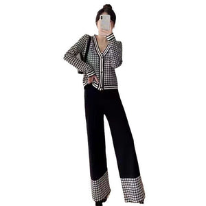 Light Ripe Wind Retro Thousand Birds Grid Knitted Muse Fan Two - piece Suit Spring Suit - Negative Apparel