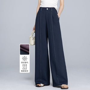 Linen cool wide - leg pants women's summer thin bright line design vertical and thin casual wide - leg pants - Negative Apparel