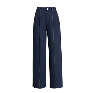 Linen cool wide - leg pants women's summer thin bright line design vertical and thin casual wide - leg pants - Negative Apparel