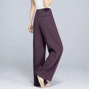 Linen cool wide - leg pants women's summer thin bright line design vertical and thin casual wide - leg pants - Negative Apparel