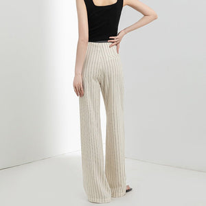 Linen summer thin high waist and thin drape women's small casual versatile striped narrow wide - leg pants - Negative Apparel