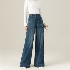 Linen wide - leg jeans, women's new pear - shaped figure, high waist, no legs, slightly mop pants - Negative Apparel