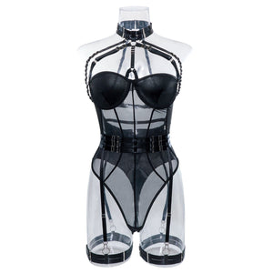 Lingerie gather body shaping sxy straps stitching contrast color heavy duty jumpsuit - Negative Apparel