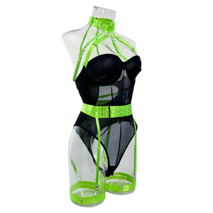 Lingerie gather body shaping sxy straps stitching contrast color heavy duty jumpsuit - Negative Apparel