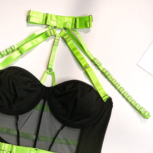 Lingerie gather body shaping sxy straps stitching contrast color heavy duty jumpsuit - Negative Apparel