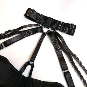 Lingerie gather body shaping sxy straps stitching contrast color heavy duty jumpsuit - Negative Apparel