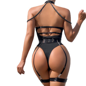 Lingerie gather body shaping sxy straps stitching contrast color heavy duty jumpsuit - Negative Apparel