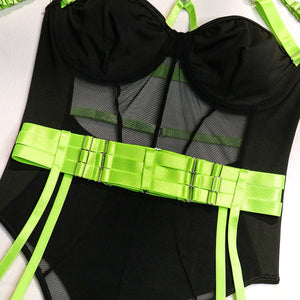 Lingerie gather body shaping sxy straps stitching contrast color heavy duty jumpsuit - Negative Apparel