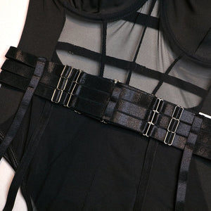 Lingerie gather body shaping sxy straps stitching contrast color heavy duty jumpsuit - Negative Apparel