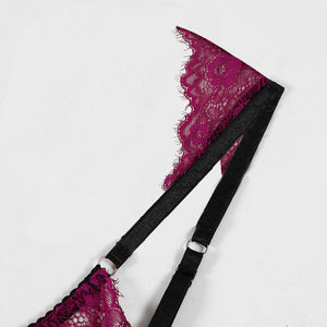 Lingerie suits fashion lace splicing mesh contrast sxy four - piece suits for women - Negative Apparel