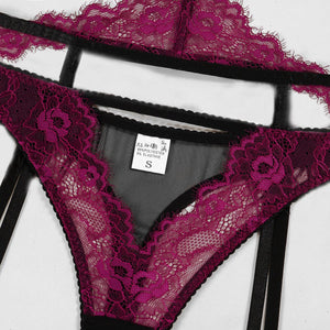 Lingerie suits fashion lace splicing mesh contrast sxy four - piece suits for women - Negative Apparel