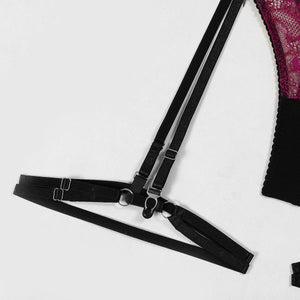 Lingerie suits fashion lace splicing mesh contrast sxy four - piece suits for women - Negative Apparel