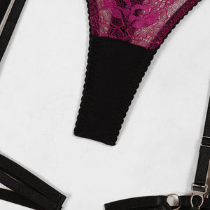 Lingerie suits fashion lace splicing mesh contrast sxy four - piece suits for women - Negative Apparel