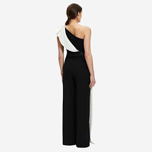 Long Black and White Contrast Sleeveless Slim Fit Splicing Solid Color Jumpsuit - Negative Apparel