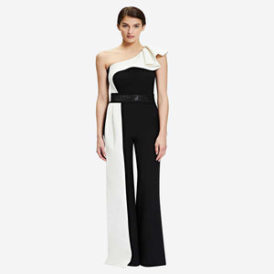 Long Black and White Contrast Sleeveless Slim Fit Splicing Solid Color Jumpsuit - Negative Apparel