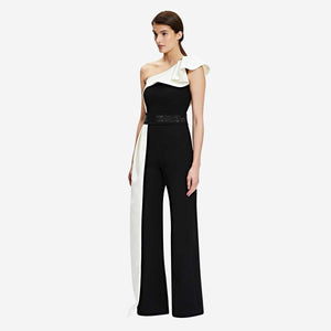 Long Black and White Contrast Sleeveless Slim Fit Splicing Solid Color Jumpsuit - Negative Apparel