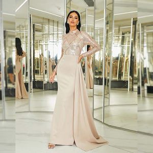 Long sequined round neck banquet evening dress bridesmaid dress - Negative Apparel