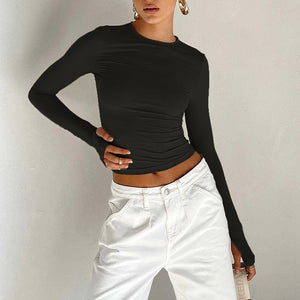 Long Sleeve T-shirt Solid Color Versatile Slim Thin Small Fashion Bottoming Shirt - Negative Apparel