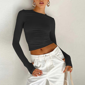 Long Sleeve T-shirt Solid Color Versatile Slim Thin Small Fashion Bottoming Shirt - Negative Apparel