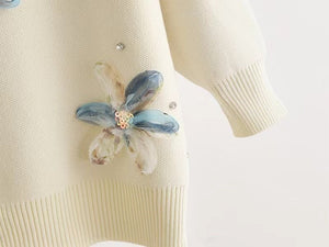 Long - sleeved knitted two - piece set three - dimensional butterfly top wide - leg pants set - Negative Apparel