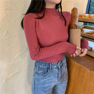 Long - sleeved medium collar inner slim - fitting Korean version bottoming shirt semi - turtleneck pullover knitted sweater wholesale - Negative Apparel