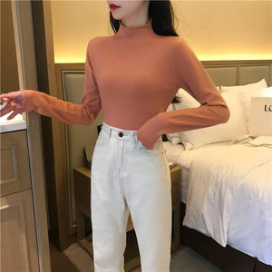 Long - sleeved medium collar inner slim - fitting Korean version bottoming shirt semi - turtleneck pullover knitted sweater wholesale - Negative Apparel