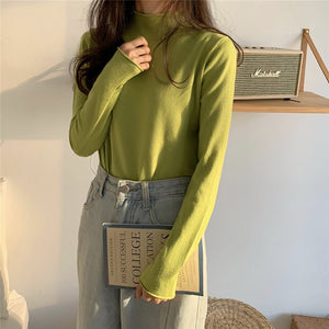 Long - sleeved medium collar inner slim - fitting Korean version bottoming shirt semi - turtleneck pullover knitted sweater wholesale - Negative Apparel