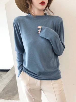 Long - sleeved medium collar inner slim - fitting Korean version bottoming shirt semi - turtleneck pullover knitted sweater wholesale - Negative Apparel