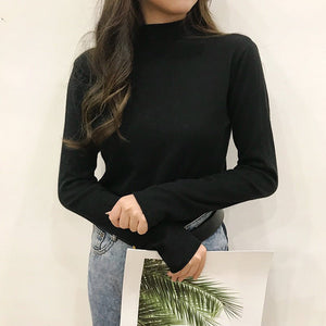 Long - sleeved medium collar inner slim - fitting Korean version bottoming shirt semi - turtleneck pullover knitted sweater wholesale - Negative Apparel