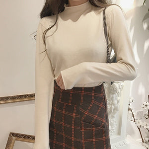 Long - sleeved medium collar inner slim - fitting Korean version bottoming shirt semi - turtleneck pullover knitted sweater wholesale - Negative Apparel