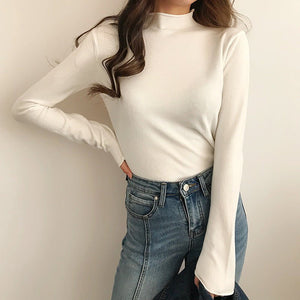 Long - sleeved medium collar inner slim - fitting Korean version bottoming shirt semi - turtleneck pullover knitted sweater wholesale - Negative Apparel