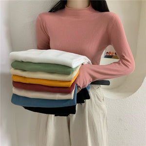 Long - sleeved medium collar inner slim - fitting Korean version bottoming shirt semi - turtleneck pullover knitted sweater wholesale - Negative Apparel