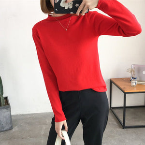 Long - sleeved medium collar inner slim - fitting Korean version bottoming shirt semi - turtleneck pullover knitted sweater wholesale - Negative Apparel