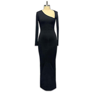 Long - sleeved oblique collar sexy hot girl slim back slit dress - Negative Apparel